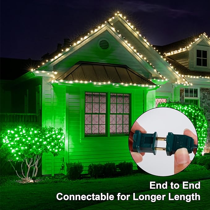 3 Sets Christmas Lights, 150 Count 33 FT Each Mini String Lights, Green Wire Fairy Lights, 120V UL Certified Connectable St Patricks Day Light for Holiday Winter Patio Party Outdoor Decoration, Green