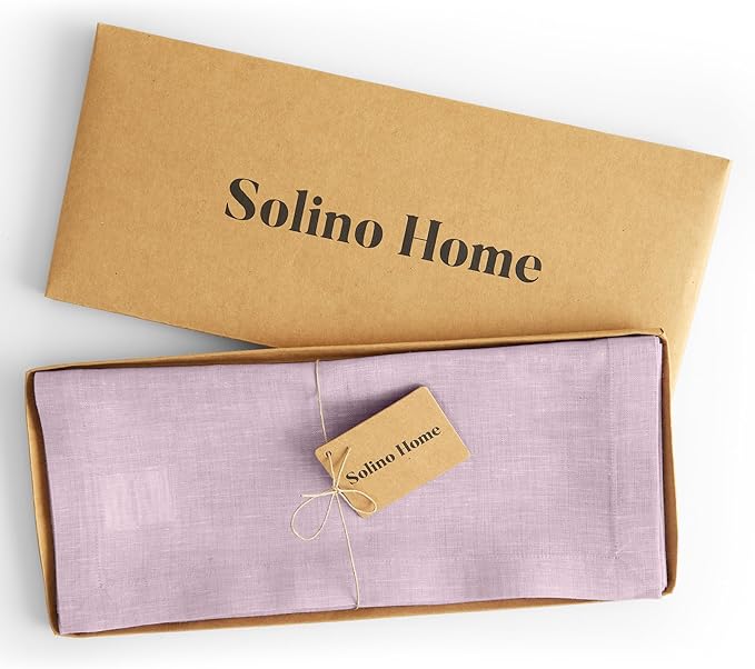 Solino Home Linen Chambray Lavender Table Runner 108 Inches Long - Athena, 100% Pure Linen 14 x 108 Inch Table Runner for Spring, Easter, Valentines