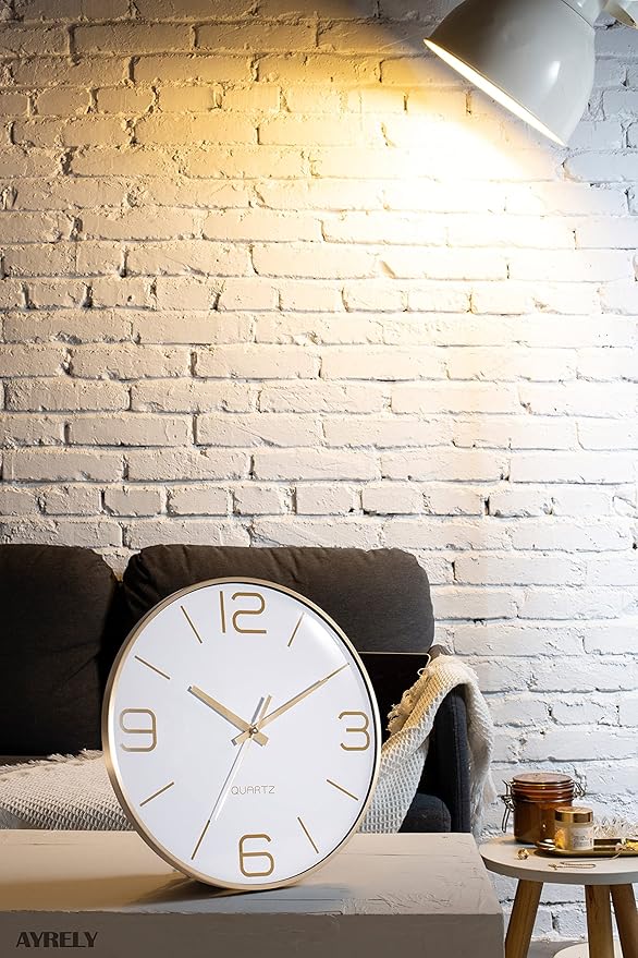 AYRELY® 12 Inch Silent Modern Wall Clocks Battery Operated, Wall Clock for Living Room Décor,Gold Metal Frame Clock Decorative for Bedroom,Kitchen,Office