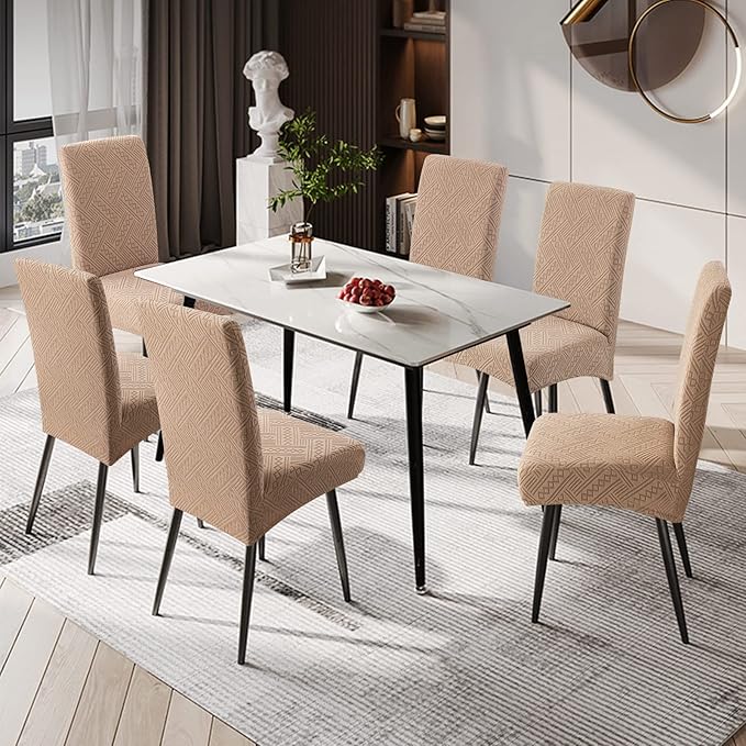Genina Waterproof Dining Room Chair Covers Stretch Parsons Chair Slipcovers for Dining Room Kitchen Chair Protector Cover, Removable, Washable (4, Pattern1-Khaki)