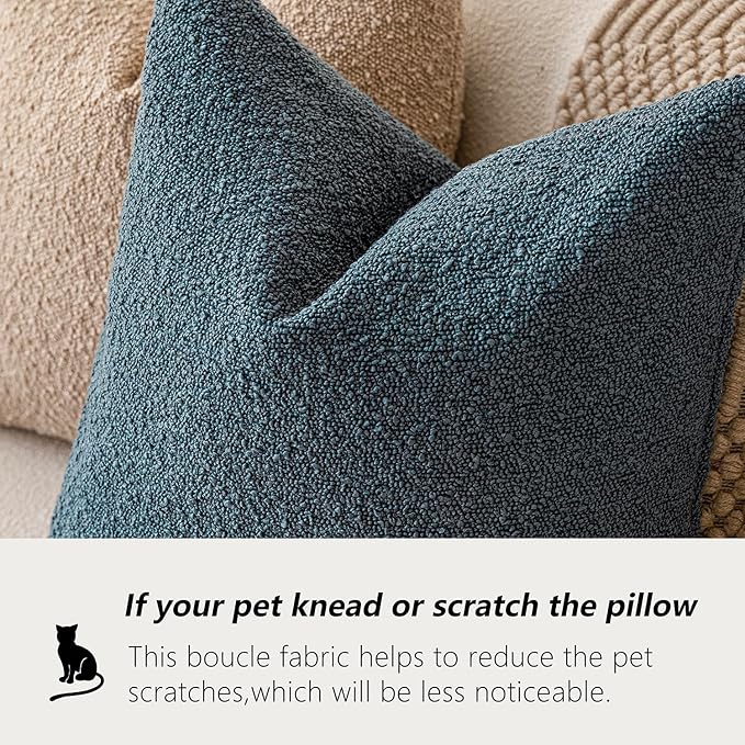Foindtower Pack of 2 Modern Textured Boucle Throw Pillow Covers Accent Solid Decorative Pillow Cases Cozy Woven Couch Cushion Case for Chair Sofa Bedroom Living Room Home Decor, 20 x 20 Inch,Blue