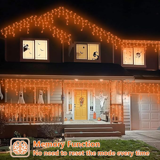 YEGUO 66ft 800 LED Orange Thanksgiving Lights, Connetable Icicle Light Outdoor Waterproof, 8 Modes Christmas Lights Indoor Plug in for Thanksgiving House Patio Fall