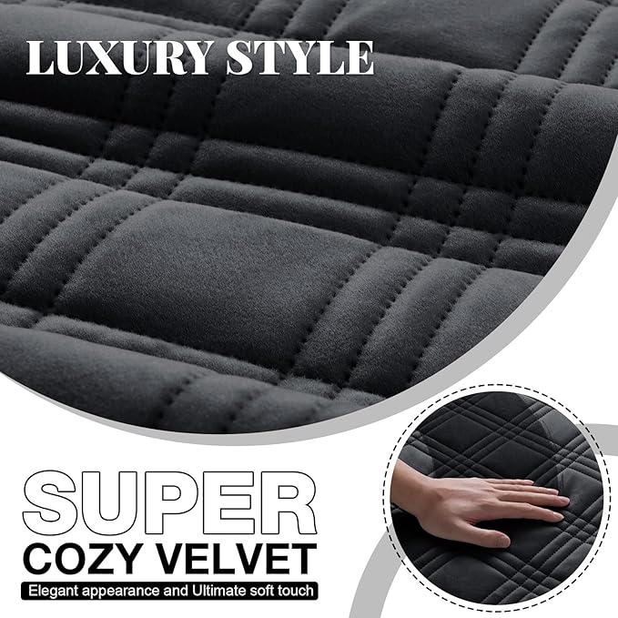 TAOCOCO 100% Waterproof Recliner Chair Cover, Recliner Covers for Recliner Chair with Pocket, Non Slip Reclining Chair Cover Furniture Protector for Kids, Pets(30'', Black-Velvet)