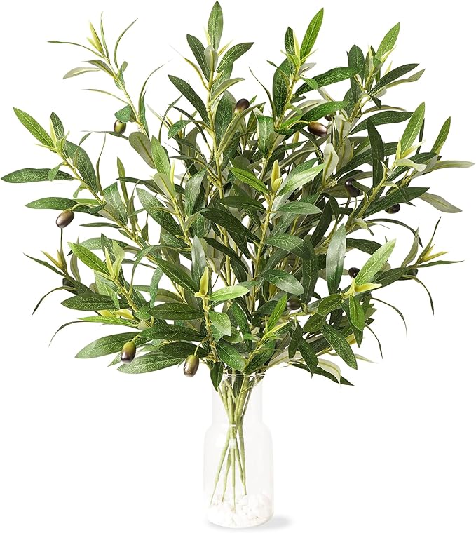 Fake Plants 6PCS Artificial Olive Branches Faux Greenery Olive Branches for Vases Tree Branches Greenery Stems Silk Plants Faux Greenery Stems for Home Decor Room Office Decor 25.6In(No Vase)