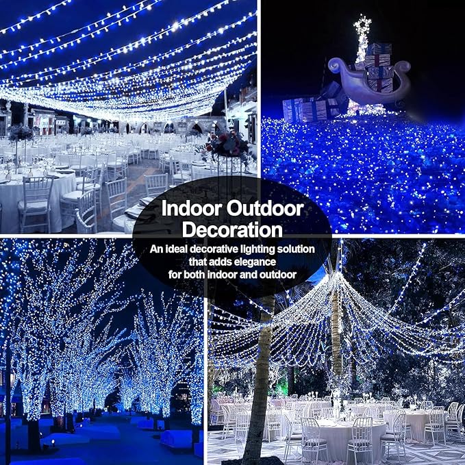 403 FT 1000 LED Christmas Lights Outdoor Decorations Super Long Fairy Lights Waterproof 8 Modes Timer Clear Wire String Lights for Outside House Tree Patio Yard Wedding Party Holiday-Blue&White