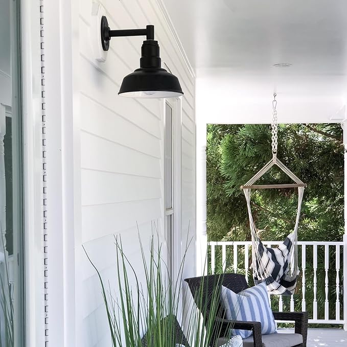 Steel Lighting Co. Hawthorne Barn Light | Outdoor Wall Mounted | 8 inch Dome | 23" Gooseneck | Small Farmhouse Light Made in America | Cream Exterior/Brass Interior