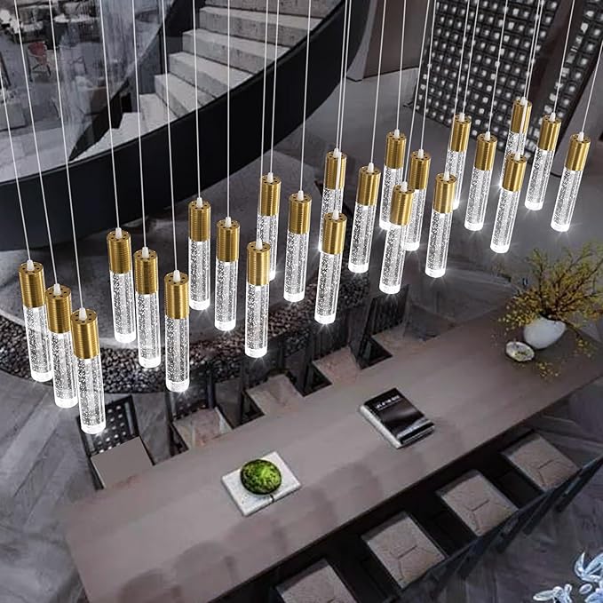 24-Lights Modern Crystal Chandeliers LED Pendant Light for Kitchen Island Dining Room Entrance Foyer Living Room 6000K Gold