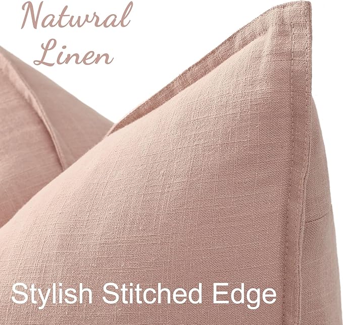 decorUhome Christmas Decorative Linen Throw Pillow Covers 26x26 Inch Set of 2 Pink Soft Pillow Covers with Flange Edges Soft Farmhouse Boho Accent Pillow Cases for Couch Sofa Bed Living Room