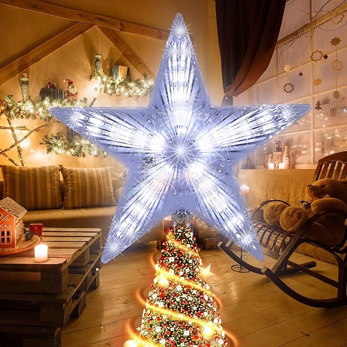 31 LED Christmas Tree Topper Star Cool White Light Christmas Tree Decor for Christmas Holiday Home Fit for General Size Xmas Tree, 8 Inch