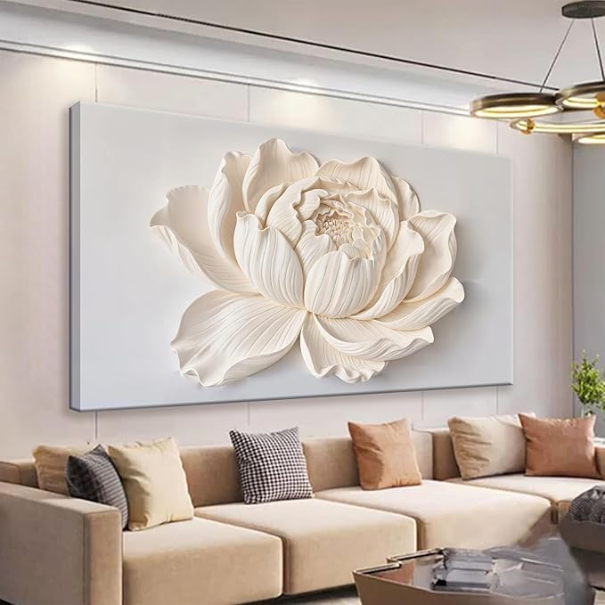 TAIJXAGSG Modern Wall Art White Flower Canvas Art Wall Decor Wall Decor Prints Painting Wall Art Picture For Bedroom Living Room Dining Room Home Office Artwork 24"×48" Ready To Hang