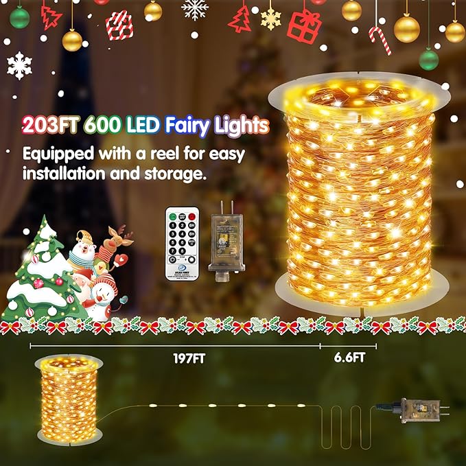 KNONEW 532FT Outdoor Christmas Fairy Lights Plug in,1600 LED String Lights Outdoor Waterproof 8 Modes Memory Times for Wedding Bedroom Walls Garden Trees Decoration(Warm White)