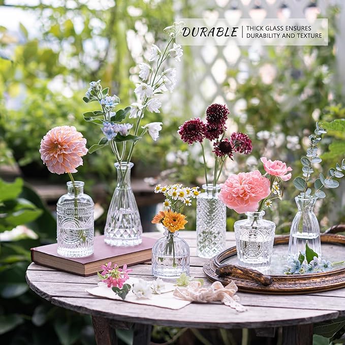 12pcs Glass Bud Vase Set, Small Clear Flower Vases for Centerpieces in Bulk, Mini Vintage Vase for Wedding, Home,Table Decoration