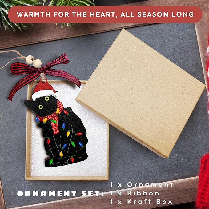 TUMSHANIP Black Cat Christmas Ornament - Cats Christmas Ornaments, Kitten Ornaments - Black Cat Gifts for Women - Cats Lover Gifts for Women, Lady, Mom - Wood Ornament 2025