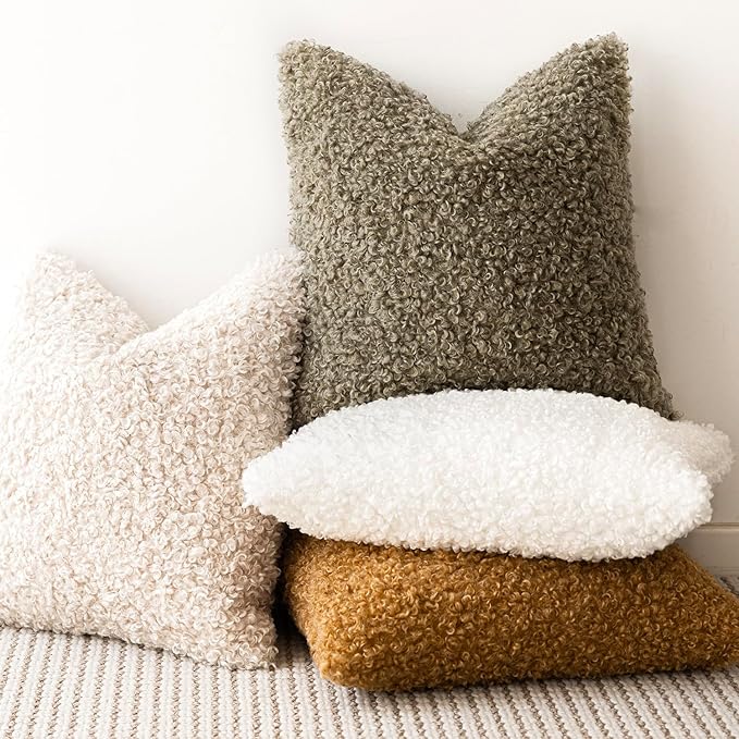 Foindtower 2 Pieces 18x18 Inch Sage Green, Faux Fur Throw Pillow Cover Accent Sherpa Pillow Fuzzy Soft Pillowcases Sheepskin Decorative Fleece Cushion Case for Bed Couch Living Room