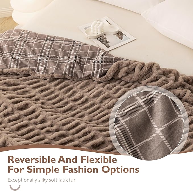 ALPHA HOME Blanket Soft Throw Blanket, Lightweight Fluffy Throw Blanket Throw Size, Luxury Home Decor Throw Blankets for Couch, Sofa, Bed, Brown