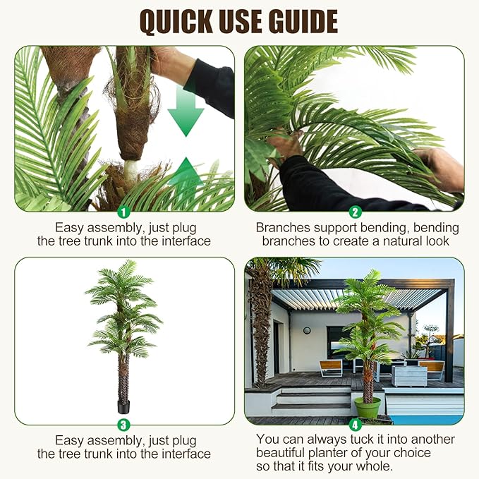 8.5ft Tall Artificial Palm Tree for Outdoors - Triple Phoenix Palm, UV Resistant, Large Fake Silk Palm Tree - Perfect for Patio, Poolside, Home Indoor Aesthetic Decor