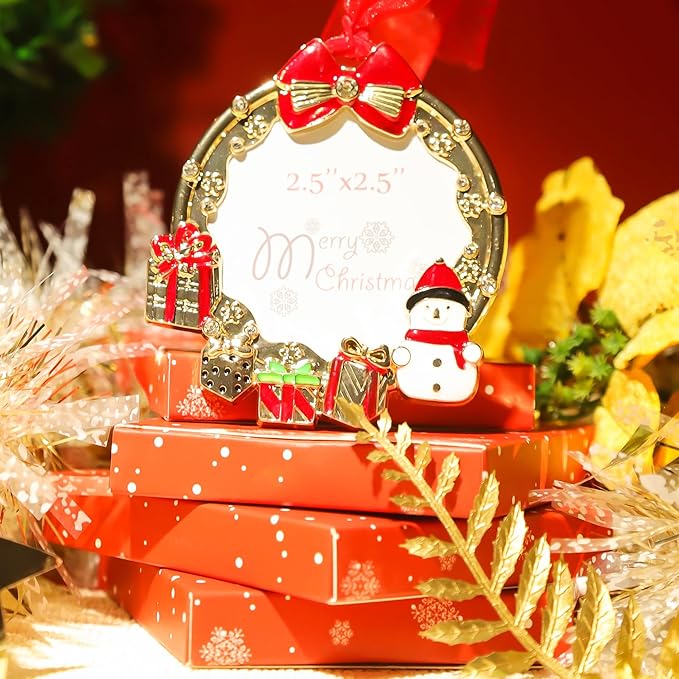Christmas Tree Ornaments Home Decor Christmas Decorations Xmas Gifts Decorations Holiday Keepsake Gift Pendant Can Insert Photos (Gold Snowman-1)