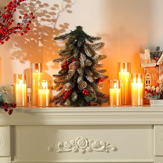 Shihanee 36 Pcs Pillar Candles and Glass Cylinder Vases Tall Cylinder Holders for Pillar Candles Wedding Centerpieces, Total 18 Sets(2.6'' X 4.7'', 5.9'', 7.9'',Amble,Ivory White)
