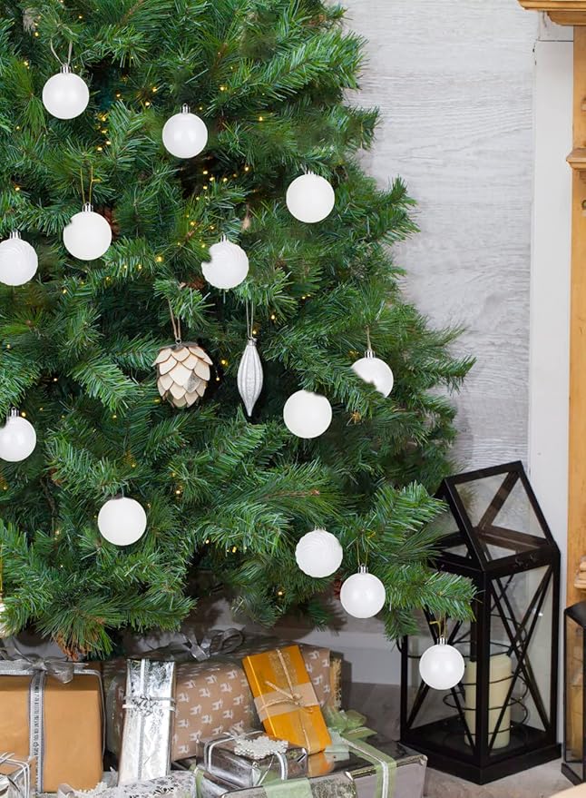 2.36" White Christmas Balls Ornaments 25 Pcs Shatterproof Christmas Ornaments Set Halloween Balls Ornaments White Ornament for Xmas Tree Holiday Party