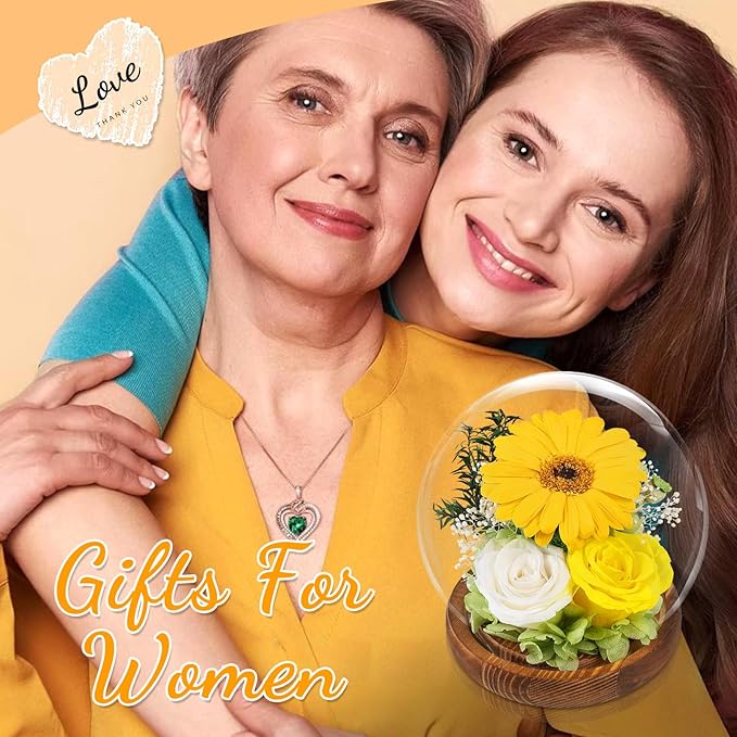 FIACO Sunflower Gifts for Women Preserved Forever Flower Rose in Glass Fresh Flowers for Delivery Mothers Day Birthday Gifts for Mom Grandma Sister Wife Yellow Sunflower Decor