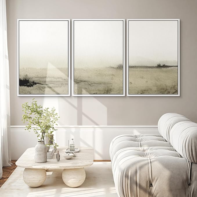 SIGNWIN Framed Canvas Print Wall Art Set Sepia Mountain Forest Environment Nature Wilderness Photography Modern Art Rustic Landscape Relax/Calm for Living Room, Bedroom, Office - 24"x36"x3 White