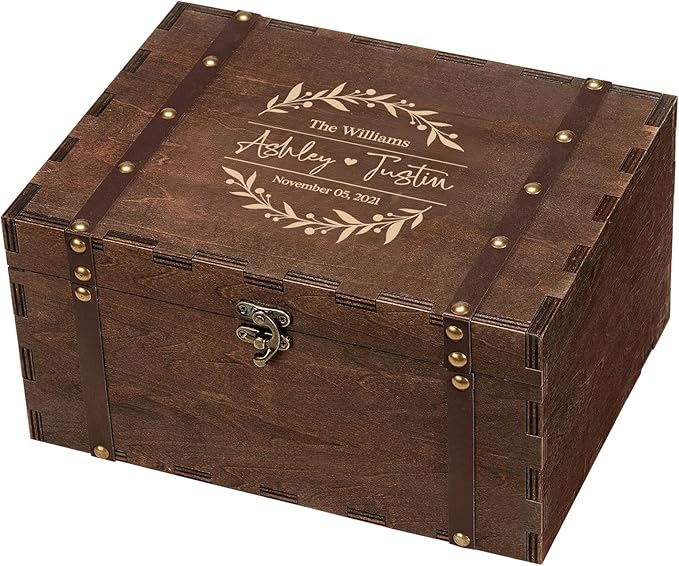 AW BRIDAL Large Personalized Wedding Keepsake Box for Memories, Wooden Storage Box with Lid for Jewelry, Engagement Bridal Shower Gifts for Couples//DK2201CPP37//