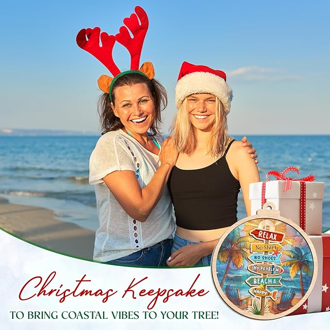 AVERXO Beach Ornament for Christmas Decorations - Suncatcher Christmas Ornaments 2025 - Beach Gifts for Women Men, Ocean Gifts for Mom Dad Friends Couple, Beachy Christmas Ornaments for Ocean Decor