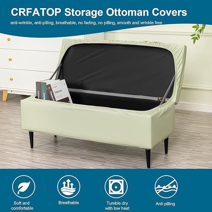CRFATOP Waterproof PU Ottoman Stool Cover Stretch Folding Storage Footstool Bench Slipcovers Upholstered Foot Chest Chair Covers Washable Entryway Furniture Protector with Elastic Bands,M,Green