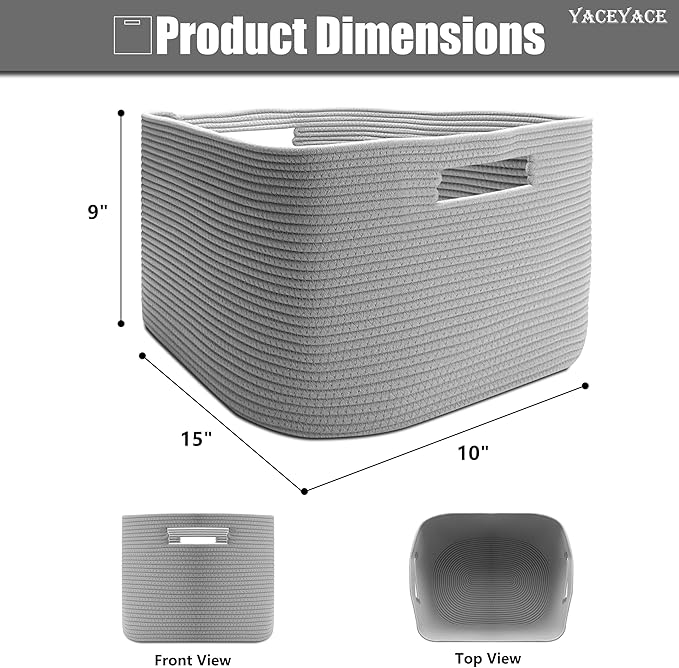 Fabric Bins Cube, 3 Pack Storage Cubes Organizer for Toy, Closet, Foldable Baskets for Shelves, Rope Baskets with Handles, 15''Lx10''Wx9''H