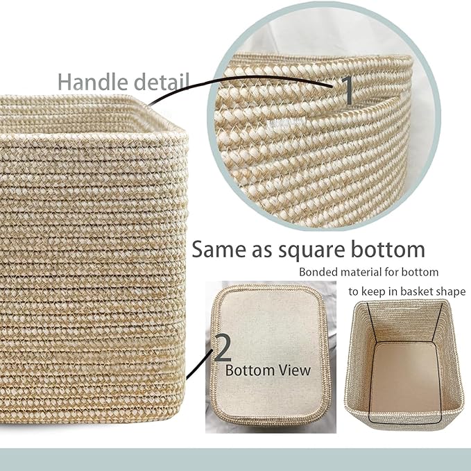 COMFY-HOMI Square Woven Cotton Rope Basket for Organizing, Gift Baskets for Handles, Empty Gift Baskets, Toy Basket for bins|13.5" x 11" x 9.5" home decor for Living Room, Bathroom