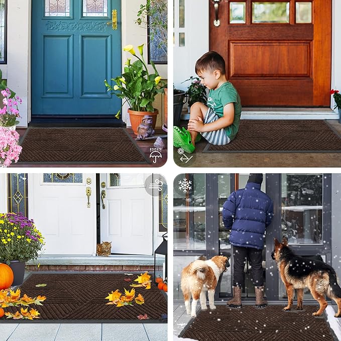 Smiry Front Door Mat Outside Entrance, Heavy Duty Sturdy Natural Rubber Doormat, Trap Dirt and Moisture, Easy Clean Low Profile Welcome Floor Mats for Indoor Outdoor Entry, 71x23 Inch, Dark Brown