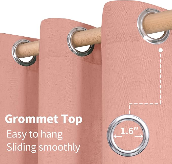 YoungsTex Dusty Rose Linen Curtains for Living Room 80 Inches Length, Light Filtering Grommet Window Drapes No See Through for Girls Bedroom Nursery Spring Decor, 2 Panels, 52 X 80 Inch