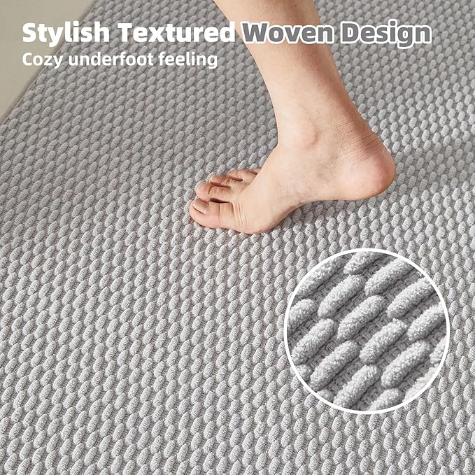Bathroom Rugs Non Slip Washable, Super Absorbent Thin Bath Mat Small Quick Dry Low Pile Bathroom Rug, Light Grey 16"x24"
