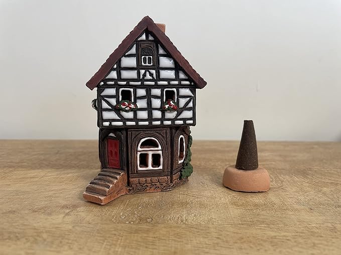 Ceramic Houses and Villages Collection - Handmade Christmas Village House Collectible Miniature of Historic House in Lauterbach Germany - Cone Incense Holder Room Decor Incense Burner S19-6