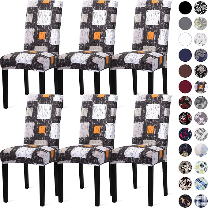 Sufdari Dining Chair Covers,Kitchen Chair Cover,Parsons Chair Slipcover,Spandex Chair Protectors for Dining Room Stretch Chairs Cover Set of 6 -Orange Square