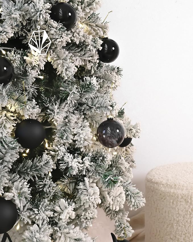 DN DECONATION Black Glass Christmas Ornaments, 3.15” Christmas Ball Hanging Christmas Baubles for Xmas Tree Decoration, Set of 9 Decor for Gothic DIY Gift