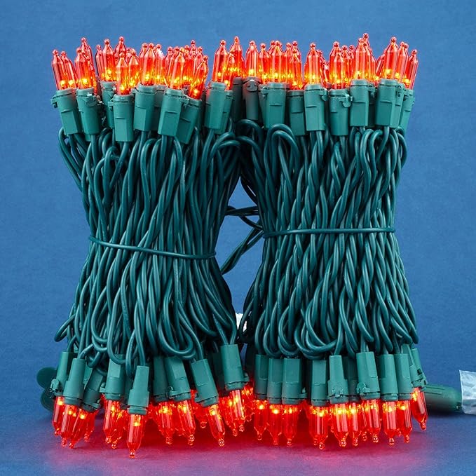 Red LED Christmas Lights 200 Count, Pack of 2 Sets 25 ft 100 LED Green Wire Mini String Lights Set (Red)