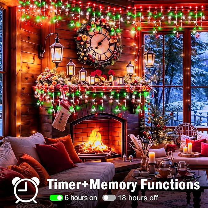 XURISEN 132ft Christmas Lights Decorations Outdoor, 1280 LED 8 Modes Fairy Lights with 240 Drops,Plug in Waterproof Timer Memory Function for Christmas Holiday Wedding Party Decorations