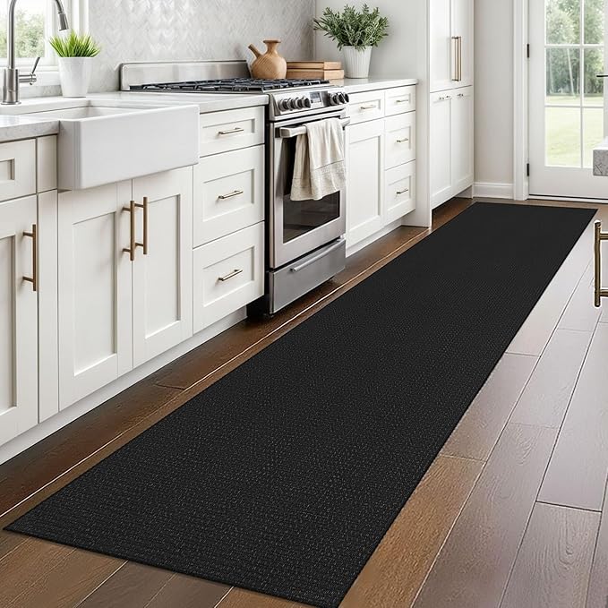 Braided Runner Rug 2x10 Ft Washable Runners for Hallways Non Slip Rubber Backed Kitchen Runners Cotton Long Entryway Runner Indoor, Woven Carpet for Hall Kitchen Entryway, Black/Grey