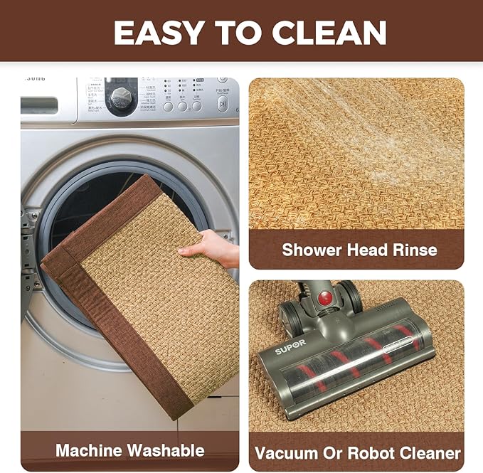 Anti Fatigue Kitchen Rugs Mat Non Slip Washable, 0.4" Thick Soft Cushioned Absorbent Kitchen Mats for Floor, Jute-Like Woven Laundry Standing Mats Sink Mat, Easy Clean Care, Brown 17"x30"