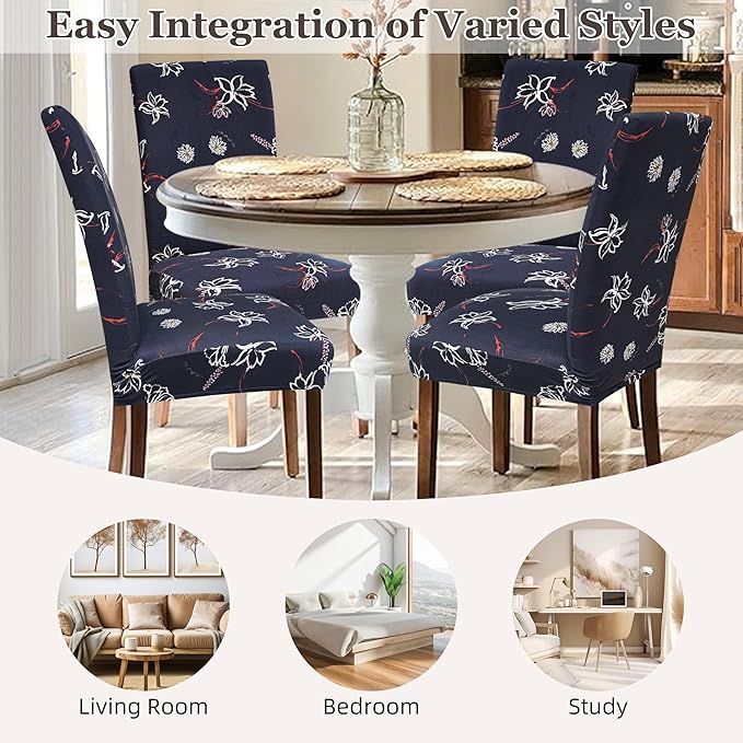 Sufdari Dining Chair Covers,Kitchen Chair Cover,Parsons Chair Slipcover,Spandex Chair Protectors for Dining Room Stretch Chairs Cover Set of 8 -Daisy Floral
