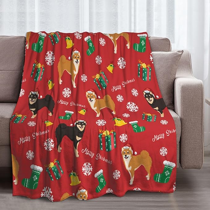 Christmas Dog Throw Blanket Soft Plush Fleece Blankets Warm Cozy Lightweight Fuzzy Blanket for Bed Sofa Couch Home Decor 80"X60"