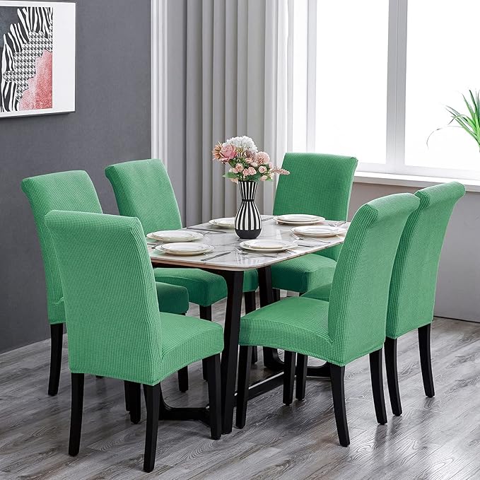 Howhic Chair Covers for Dining Room Set of 6, Stretchy Dining Chair Covers, Textured Jacquard Kitchen Chair Slipcovers, Classy Decor for Home and Banquet (Sage, 6 Pack)