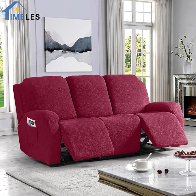 Timeles Recliner Covers for 3 Seater Reclining Sofa Slipcover Furniture Protector for Dogs and Pets Stretch Soft Washable (Three-Seater, Burgundy)