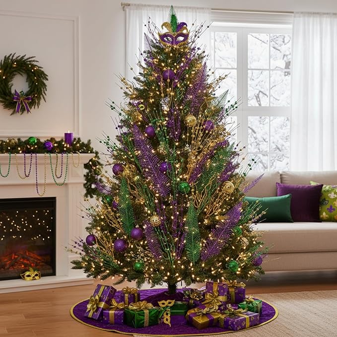 18 Pcs Mardi Gras Glitter Tree Picks Purple Gold Green Centerpiece Table Decor 17.7 Inch Mardi Gras Tree Topper Decor Branches Ornaments Carnival Decoration(Novelty)