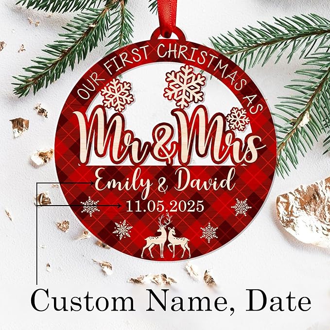 Personalized 2025 Our First Christmas Ornament, 1st Christmas as Mr and Mrs Ornament, Ornaments Wedding Gifts for Couples Married (Mr Mrs Custom)