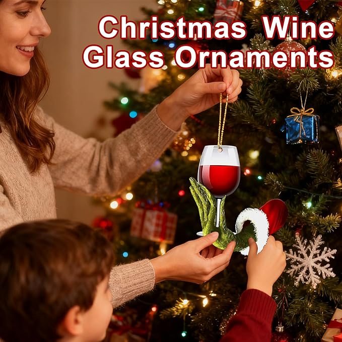 Wine Ornaments for Christmas Tree-2D Acrylic Wine Cup Green Hanging Decorations, Funny Christmas Ornaments,Unique Christmas Ornaments for Stocking Stuffers & Xmas Gifts