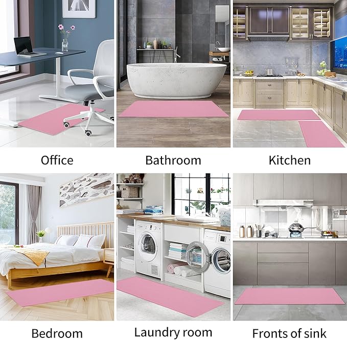 AUTODECO Kitchen Mats and Rugs Set of 2 - Cushioned Anti-Fatigue Kitchen Rug for Floor Washable 17"x29" +17"x59", PinkRed