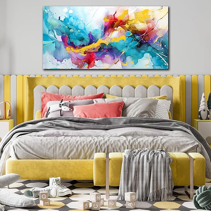 Abstract Canvas Wall-Art for Living Room - Colorful Wall Art Bedroom Office Artwork Wall Decor Ready to Hang Size 24" x 48"