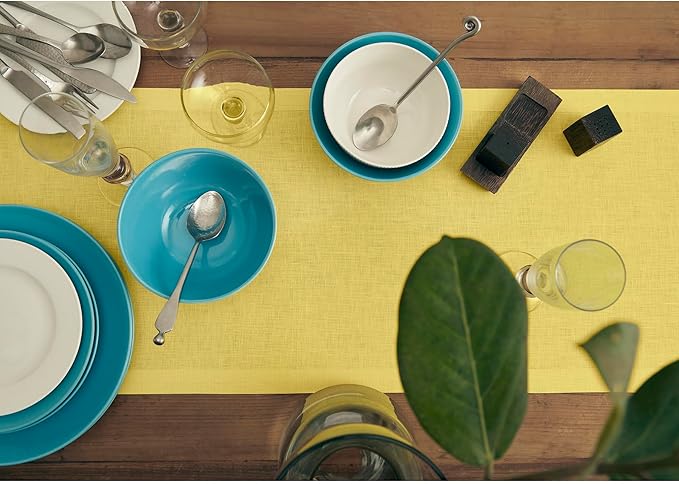 Solino Home Linen Table Runner 72 Inches Long - 100% Pure Linen Sunshine Yellow Dining Table Runner 14 x 72 Inch for Spring, Easter - Fete